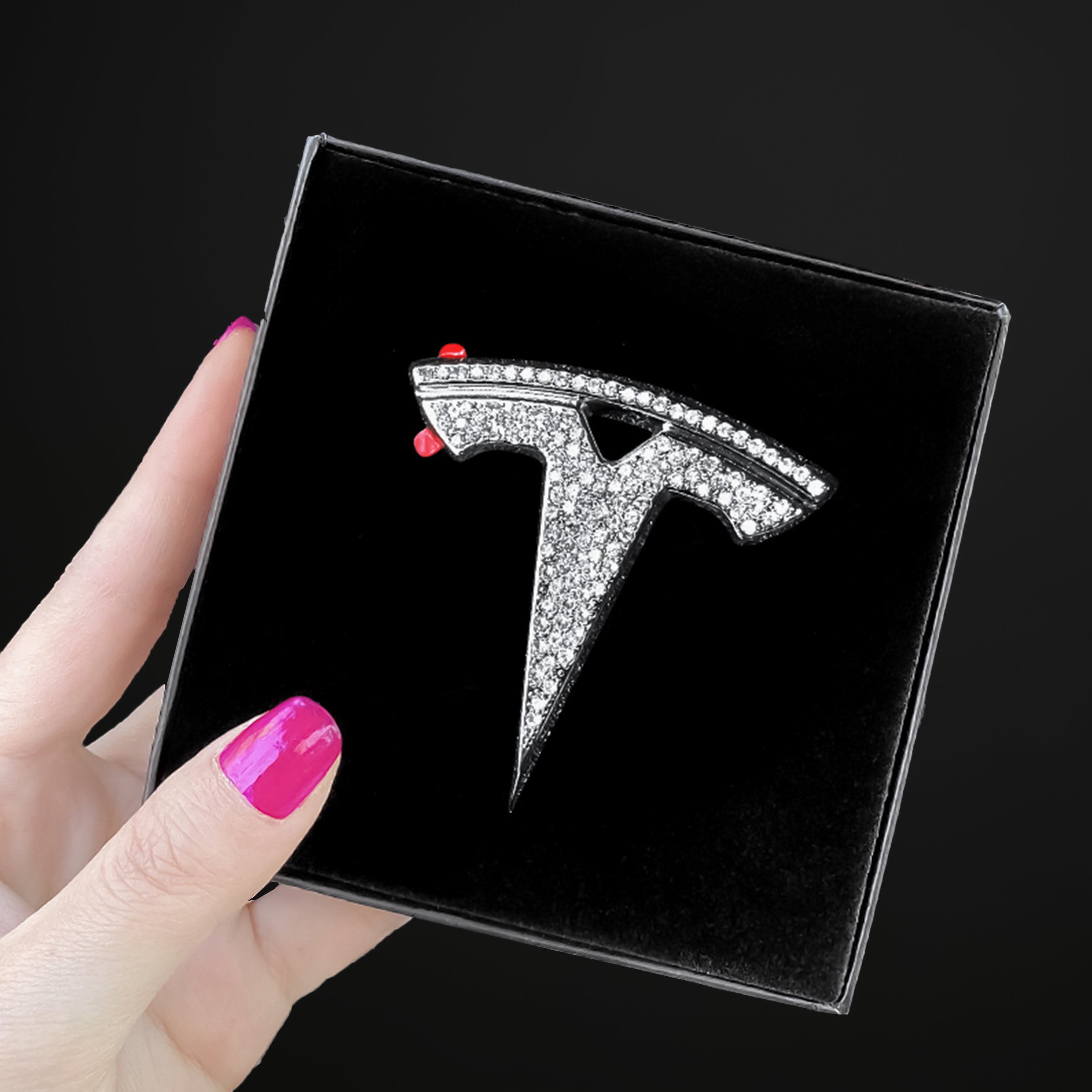 Bling Diamond Tesla Logo Emblem Cover