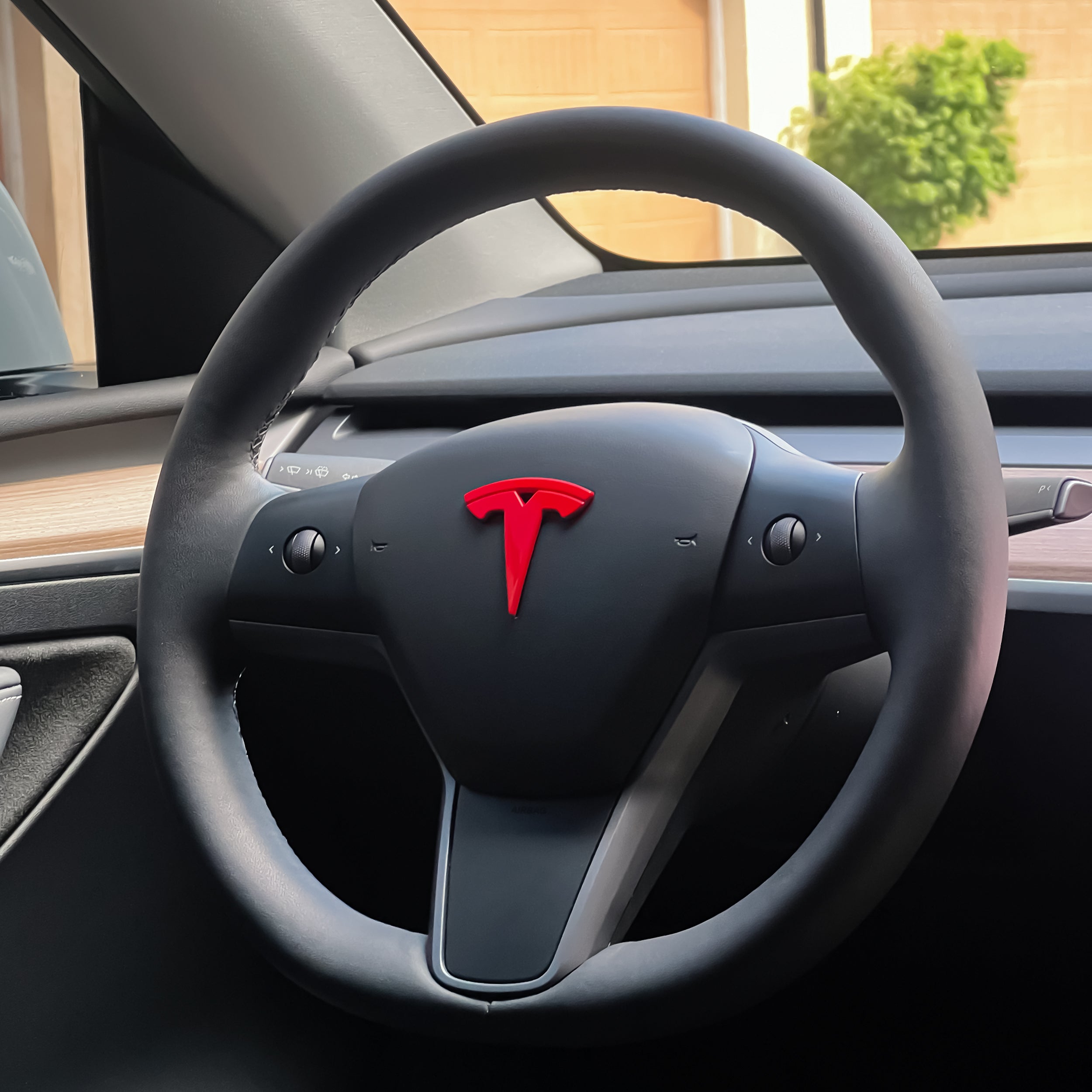 Glossy Red Tesla Logo Emblem Cover